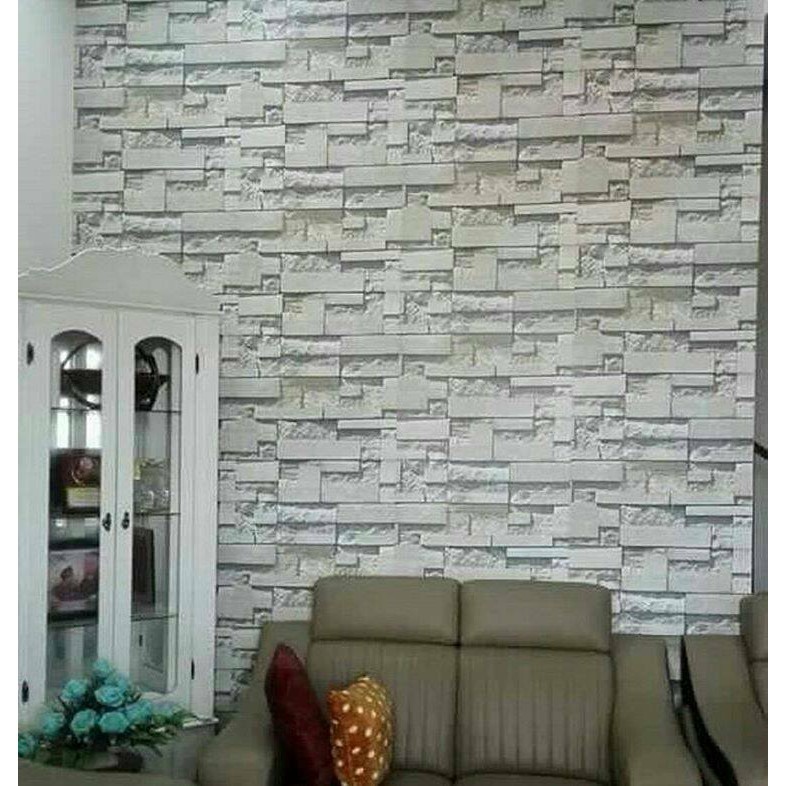 Wallpaper Dinding Motif Batu Alam Terang Ukuran Panjang 10Meter x Lebar 45CM