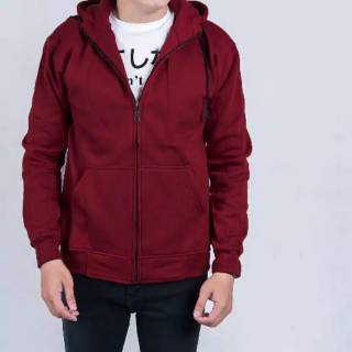  SWEATER  HOODIE ZIPPER RESLETING POLOS MERAH  MAROON  SIZE 