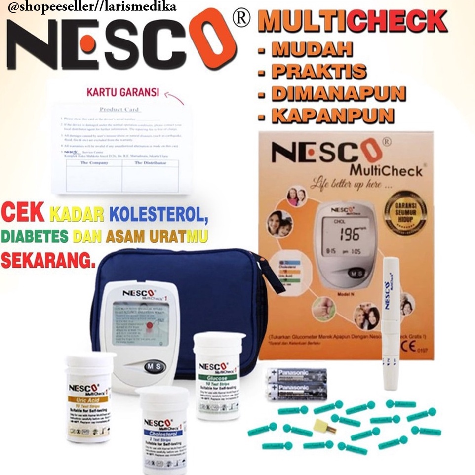 Alat NESCO Multicheck GCU 3 in 1 Cek Gula Darah, Kolesterol, Asam Urat