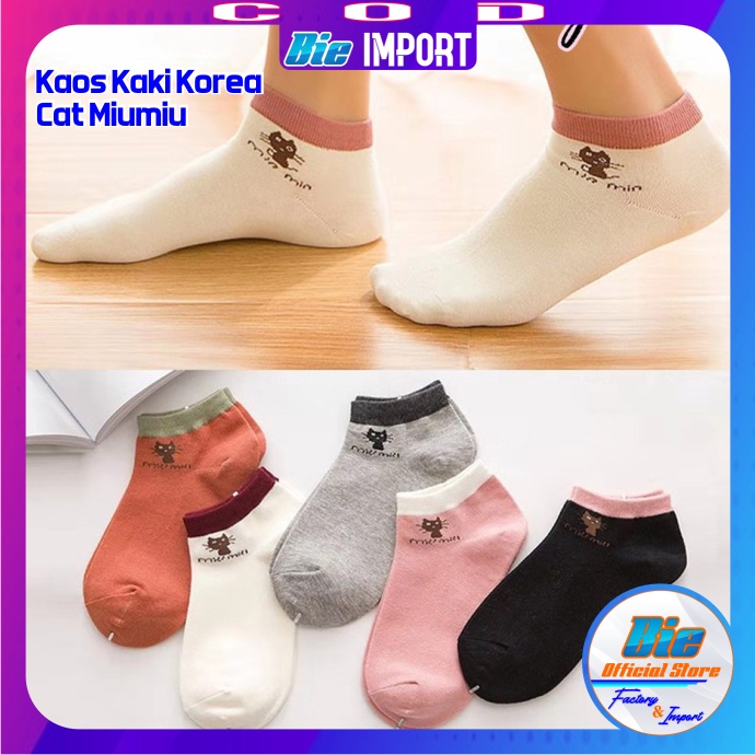 Kaos Kaki Korea Wanita Motif Cat Miumiu Impor Best Seller