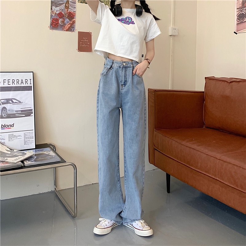 [COD&amp;READY STOK]Jeans Wanita Korean Style Fashion Celana Denim High Waist Loose Wide Leg