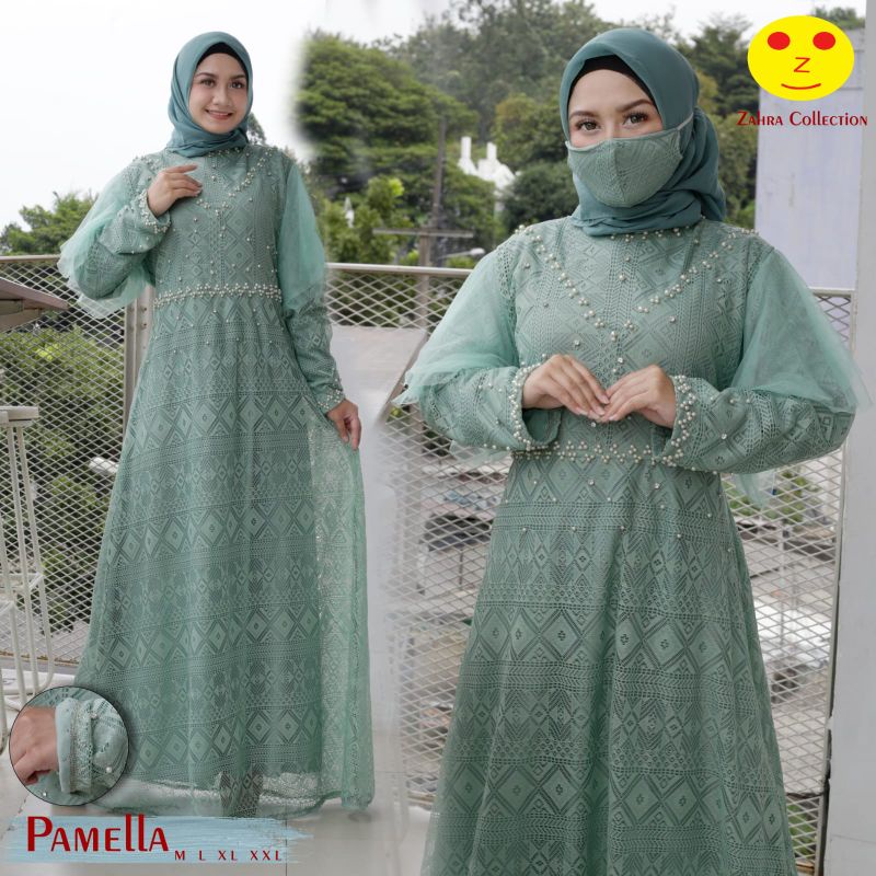 Gamis Pamella Pesta Kondangan / Gamis Bahan Brukat Lace Original / Dress Kekinian / Gamis Brukat Pre