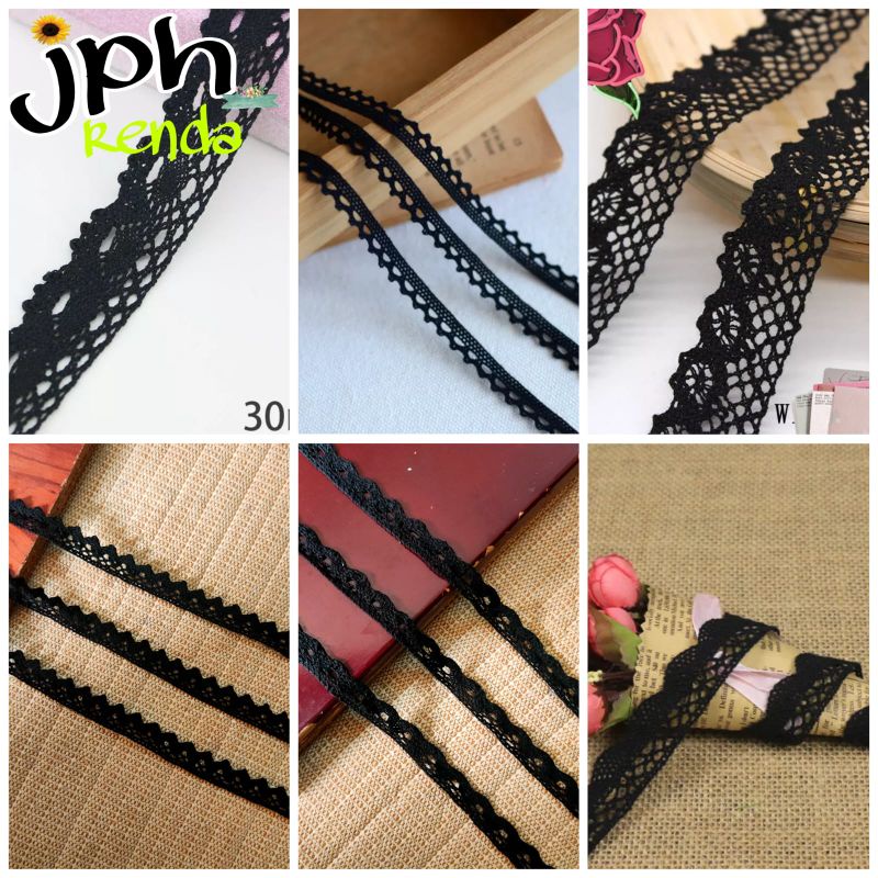 Renda rajut hitam, renda kait hitam (per roll 15yard)