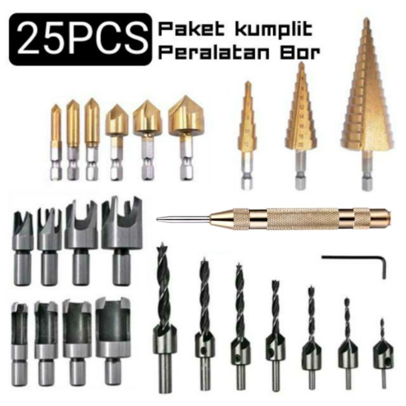 Set Kumplit Mata Bor Besi Kayu Countersink Multifungsi Bor Dowel Pagoda