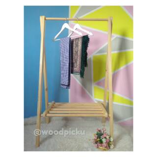 Rak Baju Lemari  Baju Stand Hanger  Kayu  Shopee Indonesia