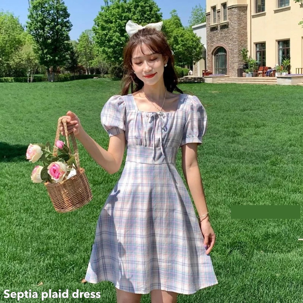 Septia plaid dress -Thejanclothes