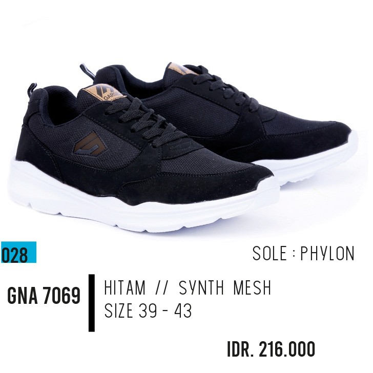 GARSEL SEPATU PRIA SNEAKER CASUAL SPORT BLACK ORIGINAL GNA 7069