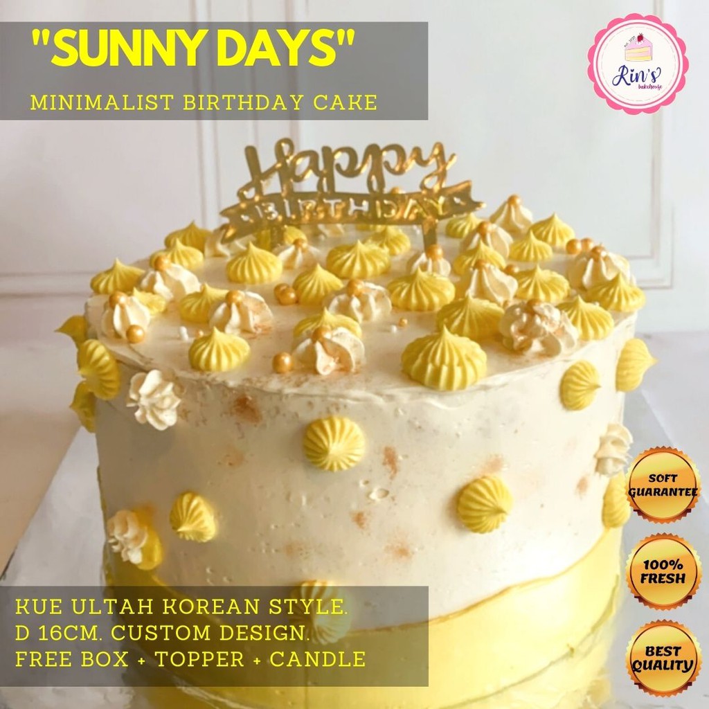 

SUNNY DAYS Birthday Cake d 16cm. Kue Ultah Korean Style CUSTOM Design. Free Box + Topper + Candle