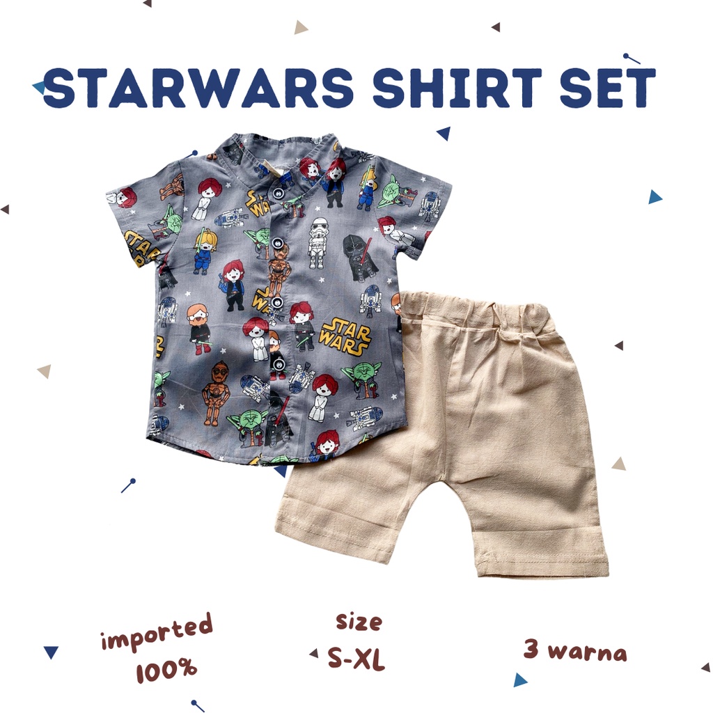 import !! starwars shirt set kemeja import anak katun 1-3 tahun bayi baju laki-laki cowok balita setelan