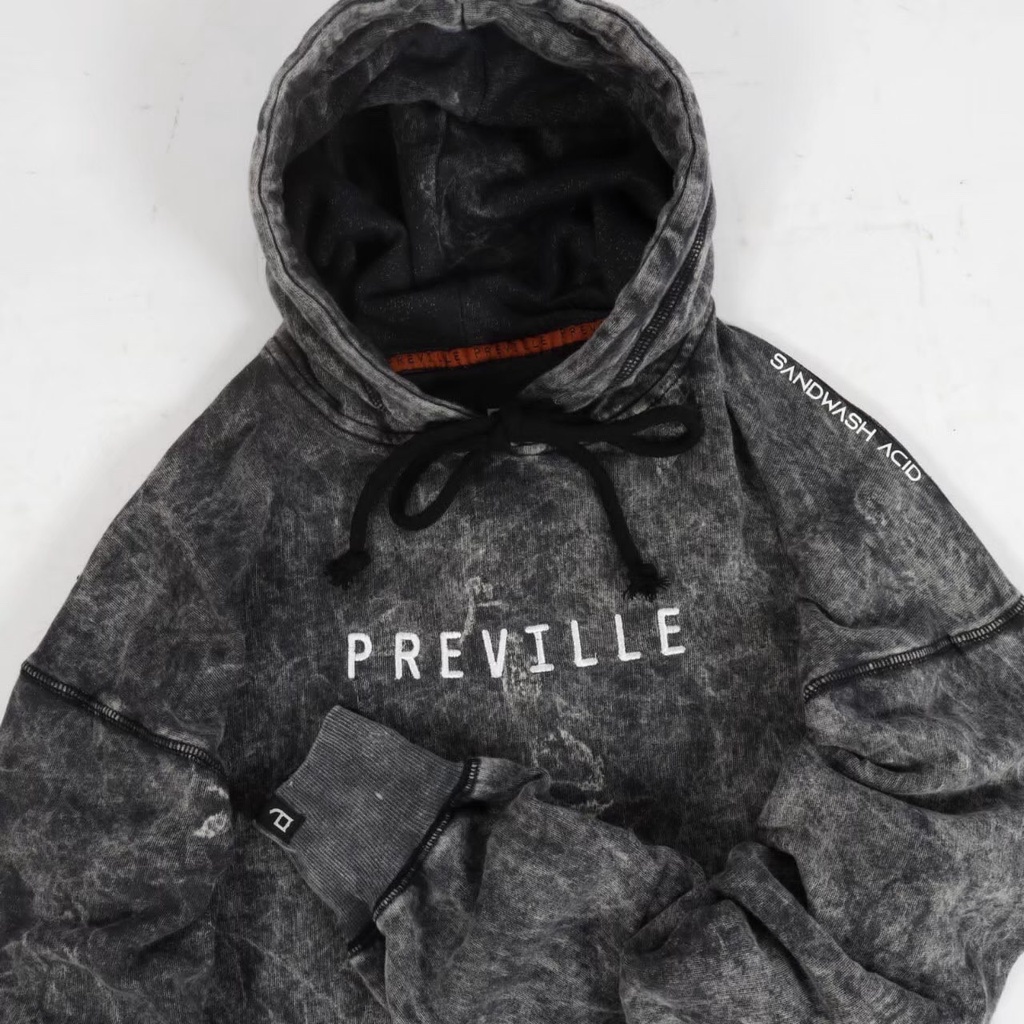 HOODIE  PREVILLE SANDWASH ACID GREY JAKET HOODIE PRIA WANITA PREMIUM HOODIE HITAM MOTIF HOODIE MURAH BANDUNG