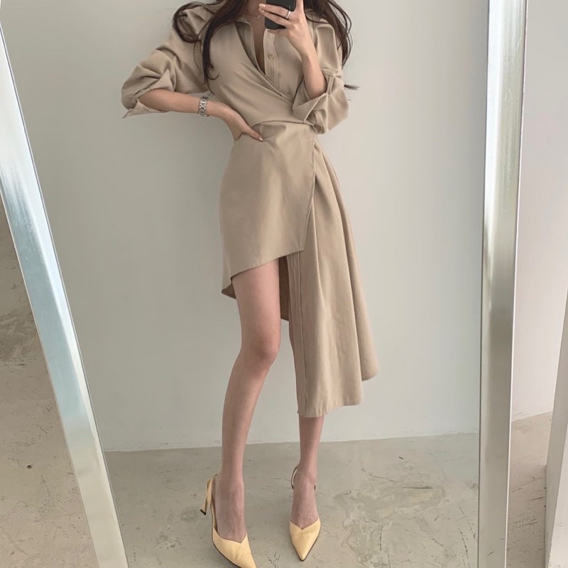 ESCEEL PICKS NUDE DRESS / NUDE DRESS KOREA / KOREAN DRESS IN NUDE IMPORT DRESS WANITA SLIT DRESS LON