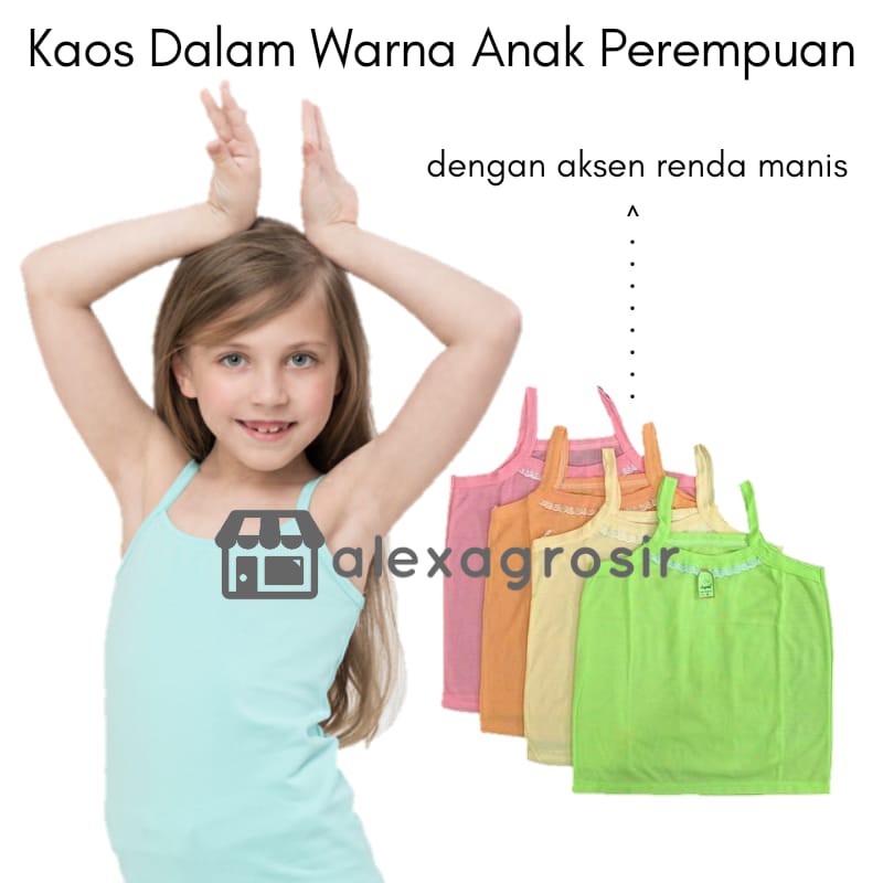 kaos dalam anak tk sd warna, grosir kaos dalam anak cewek murah kaos singlet perempuan renda M L XL XXL