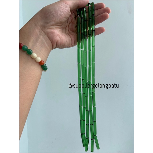 manik glass bead green quartz 30 x 5mm bahan prakarya gelang kalung