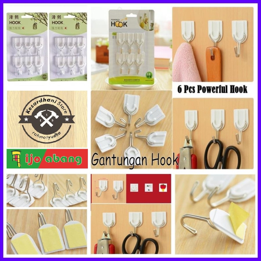 Gantungan Tempel Powerfull Hook 6pcs Cantolan Serbaguna Set isi 6 pcs baju kamar mandi toilet kunci