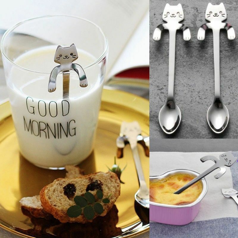 Sendok Kopi Desain Kucing Lucu Bahan Stainless Steel