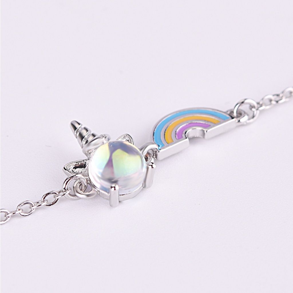 Gelang Bahan Stainless Steel Motif Unicorn Warna Pelangi Untuk Wanita