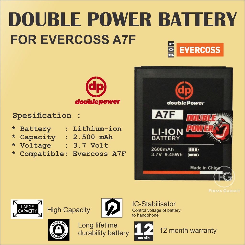 BATTERY DOUBLE POWER EVERCOSS A7F 2500mAh