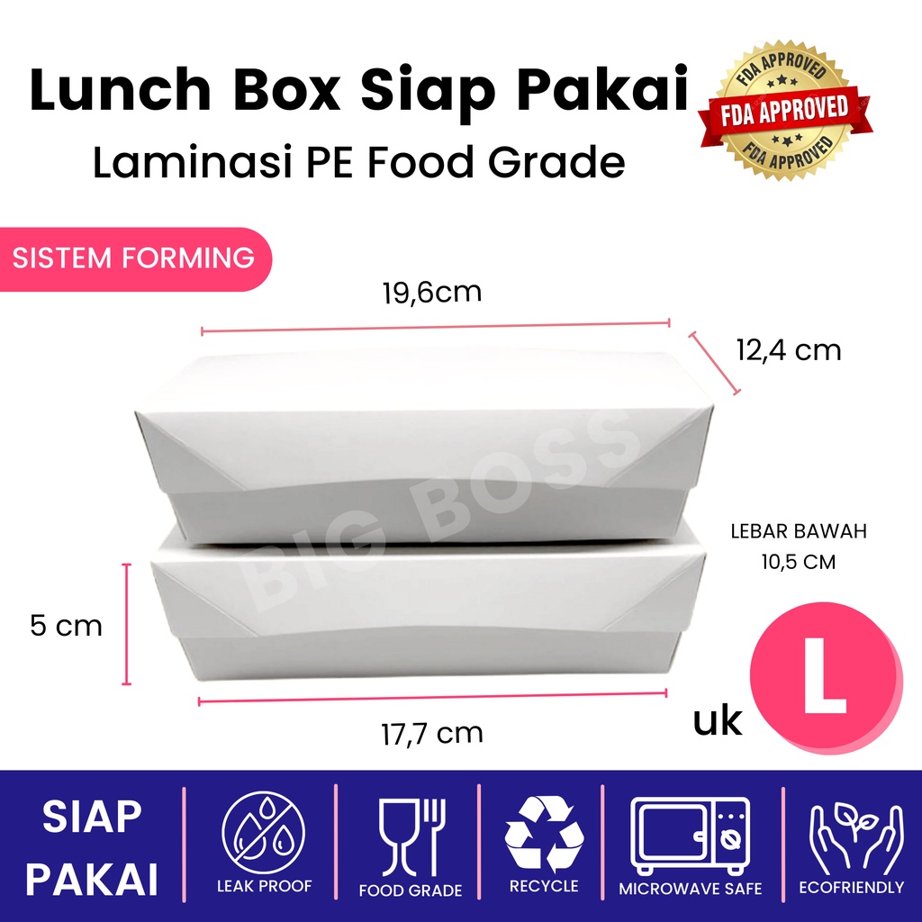 Paper Lunch Box Laminasi Size M L Siap Pakai Ivory Food Grade / Rice Box Takeaway / Kotak Makan Kertas