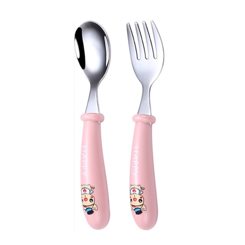 Mary 2pcs / Set Sendok + Garpu Stainless Steel Motif Kartun Untuk Peralatan Makan Bayi