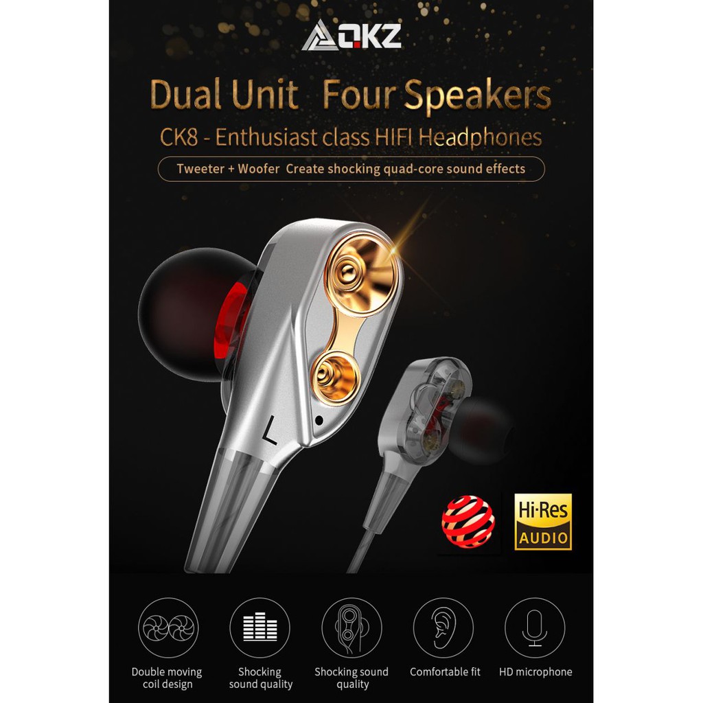 Earphone QKZ CK8 Tweeter + Woofer Dual Unit Four Speaker HiFi