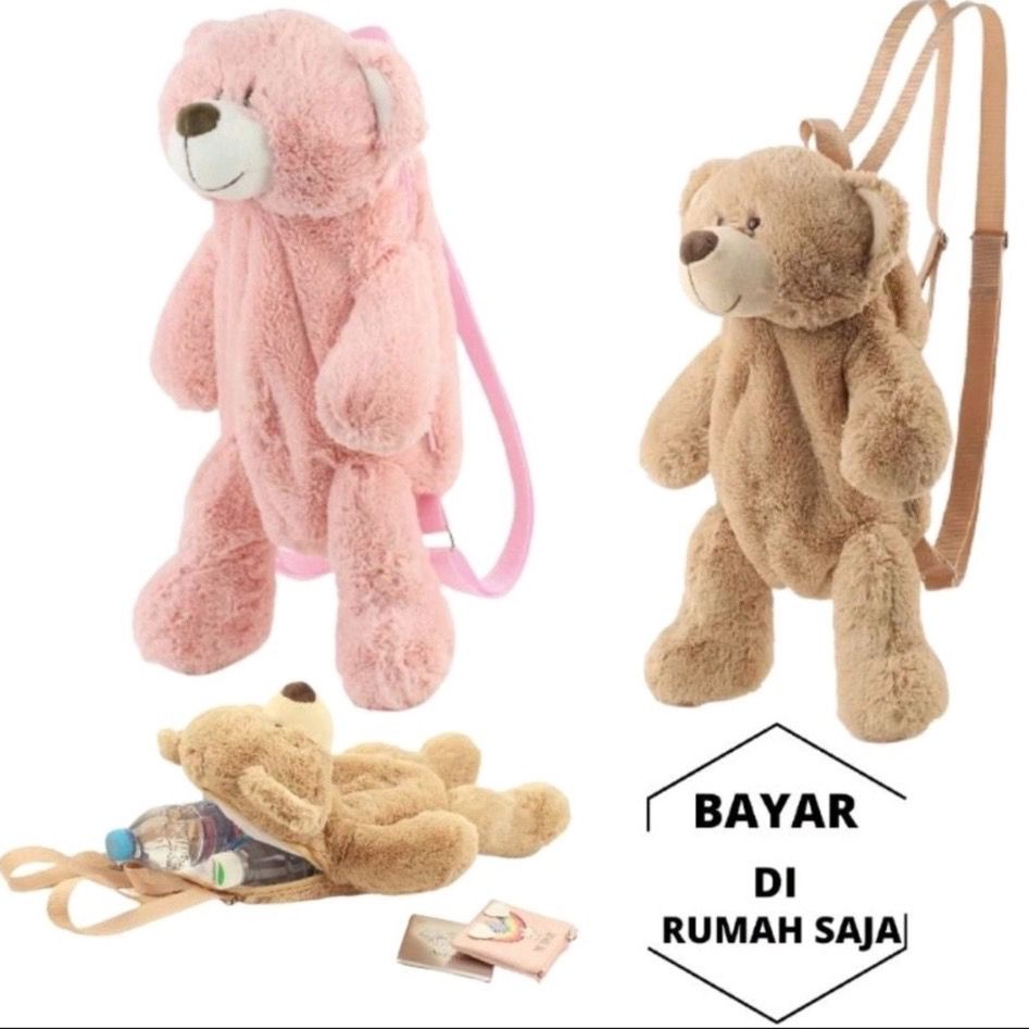 ASFOUR - Tas Beruang Teddy Bear Bulu Lucu Imut Gemoy Ransel Wanita Baru Boneka Mewah Ransel Kasual Tas Kepribadian Kartun Beruang Tas