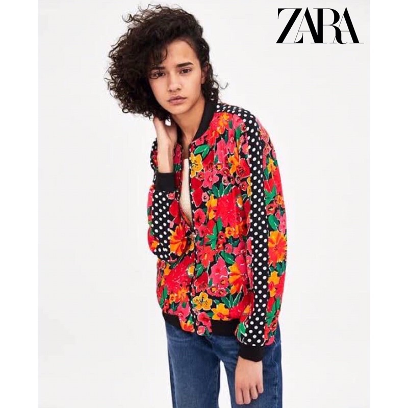 Jaket Zara Woman Second Original Floral Polka Bomber Jacket