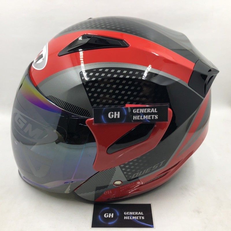 Helm GM Fighter Motif Quest Red Silver Merah Abu Half Face