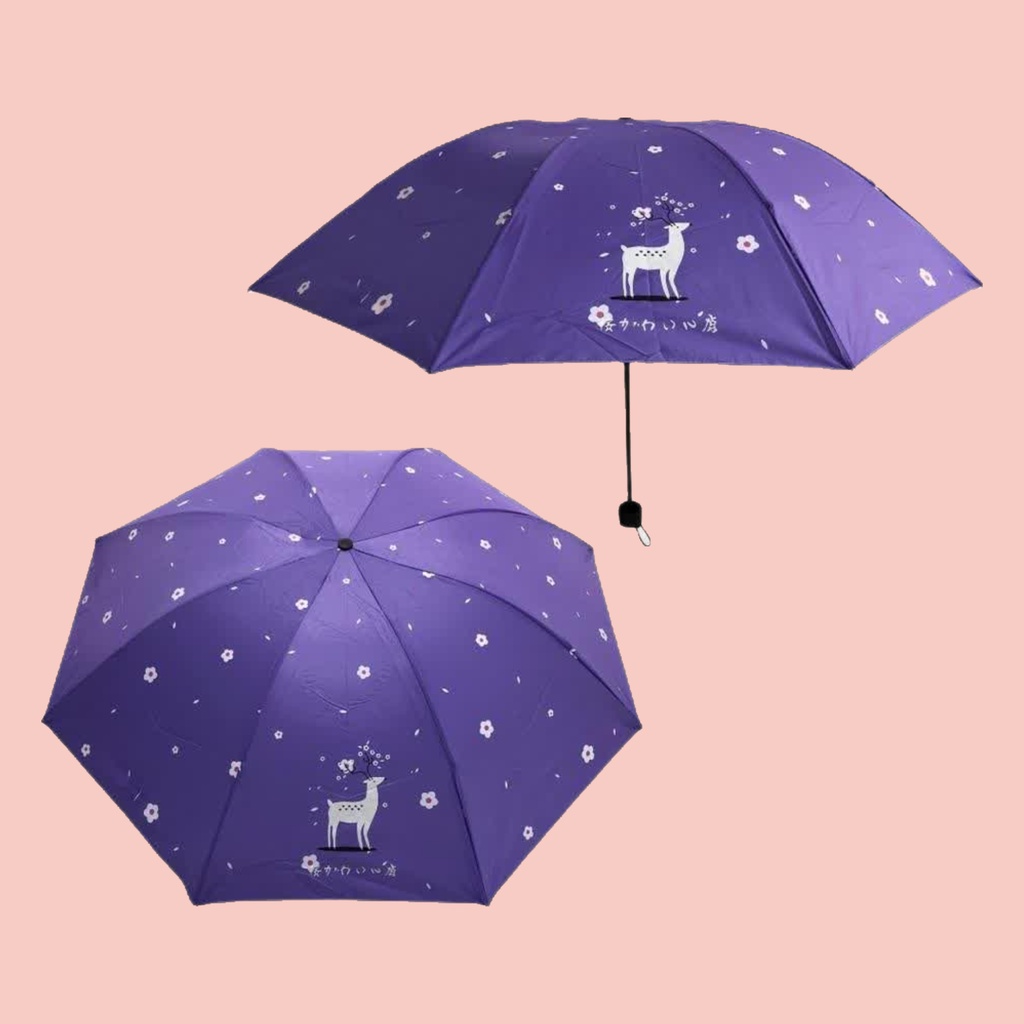 Umbrella Payung Lipat Otomatis Anti Panas Uv Protection Motif Flower Deer Fashion Cantik Ke61