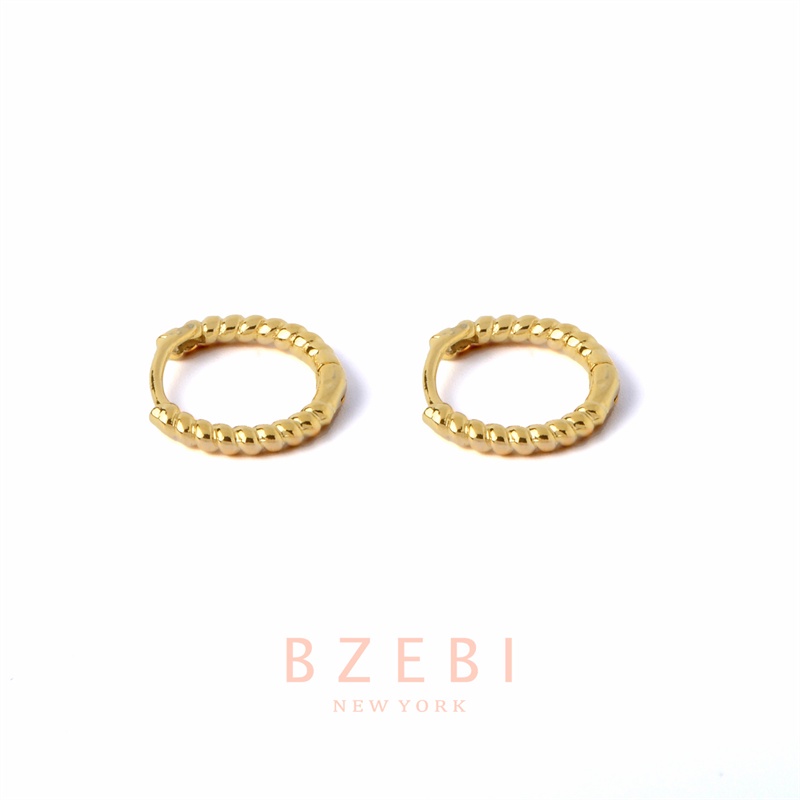 Bzebi Anting Bulat Lapis Emas 18k Hias Berlian Gaya Korea Untuk Wanita