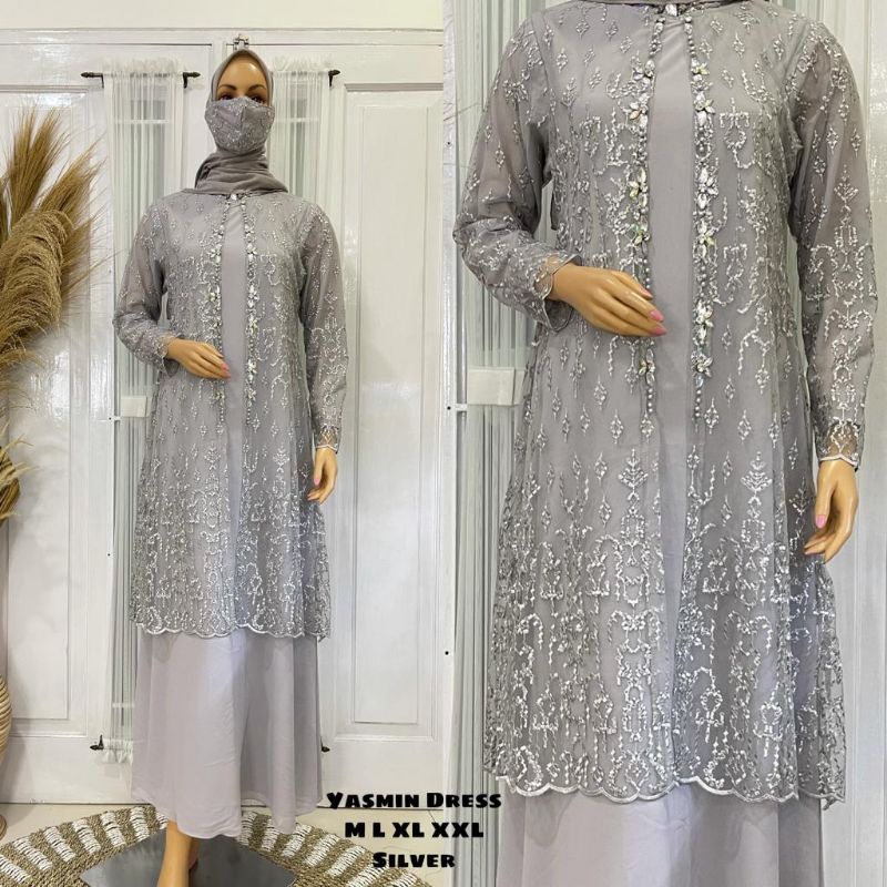 Yasmin Dress JN / Gamis Pesta Mewah / Kebaya Gamis Modern / Kebaya Terbaru / Kebaya Modern / Dress Kondangan / Dress Kekinian / Dress mewah