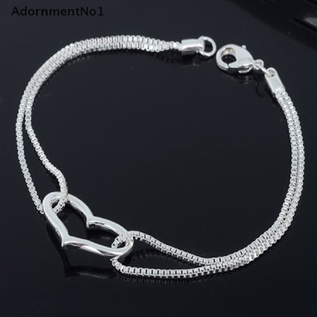 (AdornmentNo1) Gelang Tangan Rantai Lapis Silver 925 Motif Hati Untuk Perhiasan Wanita