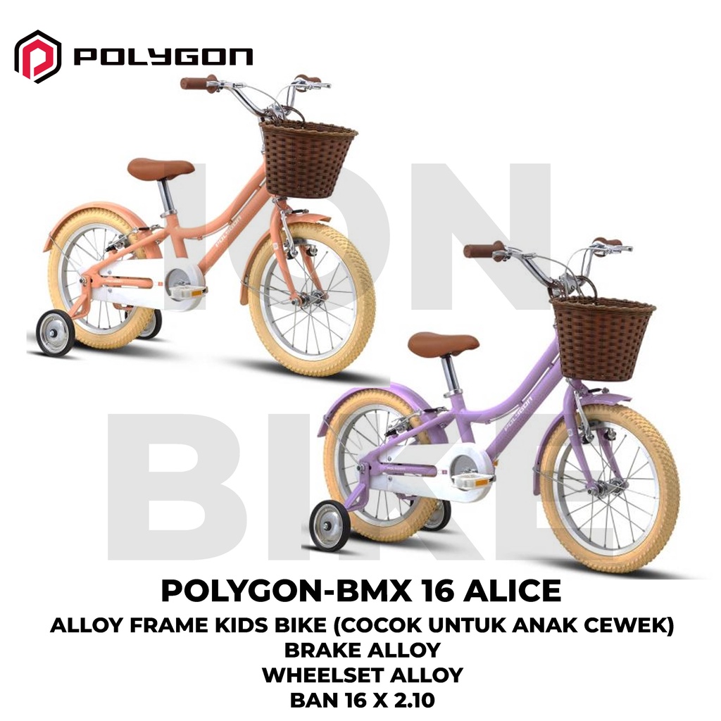 Sepeda Anak 16 Inch Polygon Alice Terbaru Pink Purple Frame Alloy Ringan Cewek Sekolah SD Murah Teba