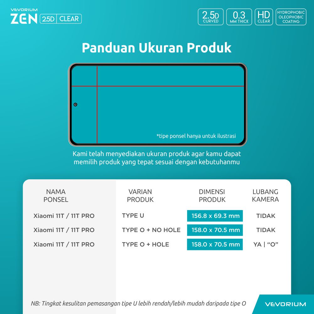 VEVORIUM ZEN 2.5D Clear Xiaomi 11T Pro Xiaomi 11T Tempered Glass