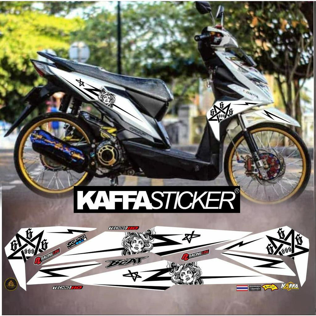 Striping Stiker Variasi Beat Esp/Beat Street New Motif Medus Stiker List Hitam Putih Medus