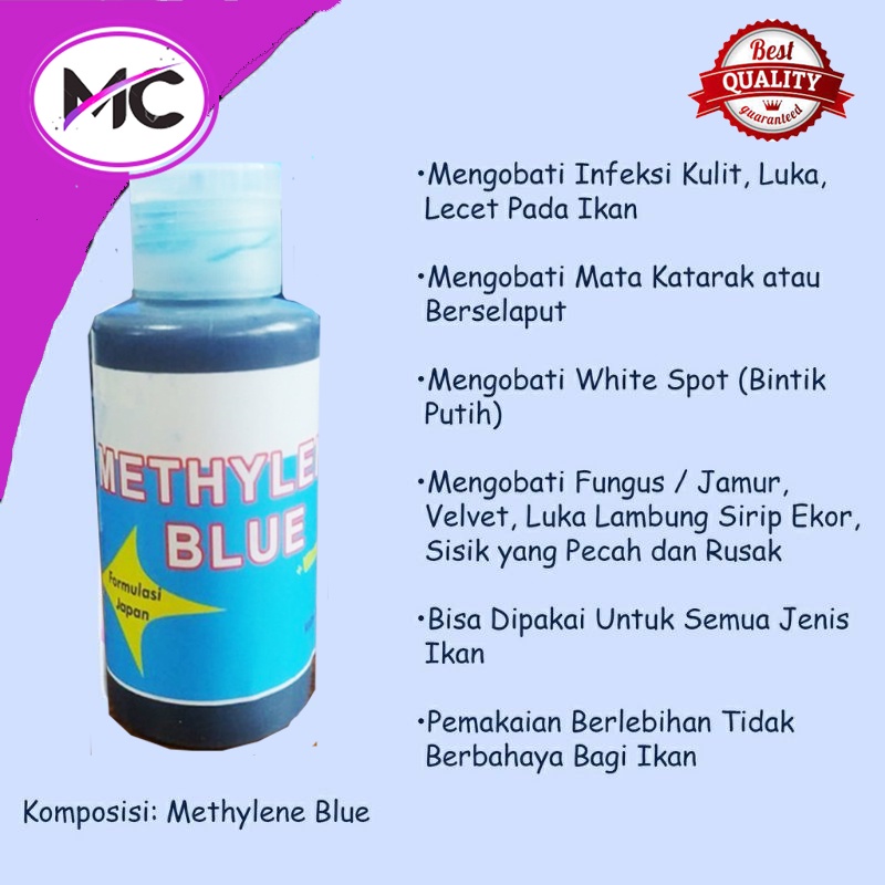 Methylene blue 100ml Obat Ikan Penghilang Strees Mengobati Ikan Hias Cupang Koki Koi Arwana Louhan Penjernih Air Aquarium