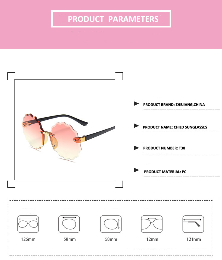 Fashion Rimless Sunglasses for Kids Trendy Gradient Shades Cute Metal Flower Shaped