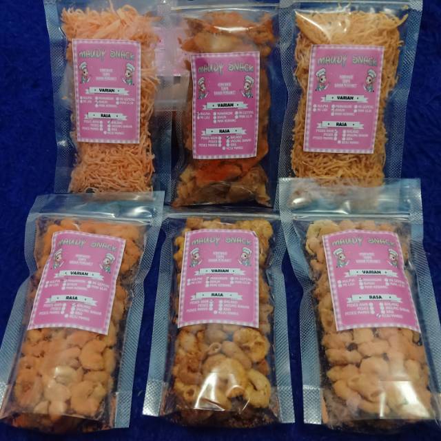 

makaroni, kulit lumpia, ulir,bihun(rasa) dengan kemasan 45g dan 1000g