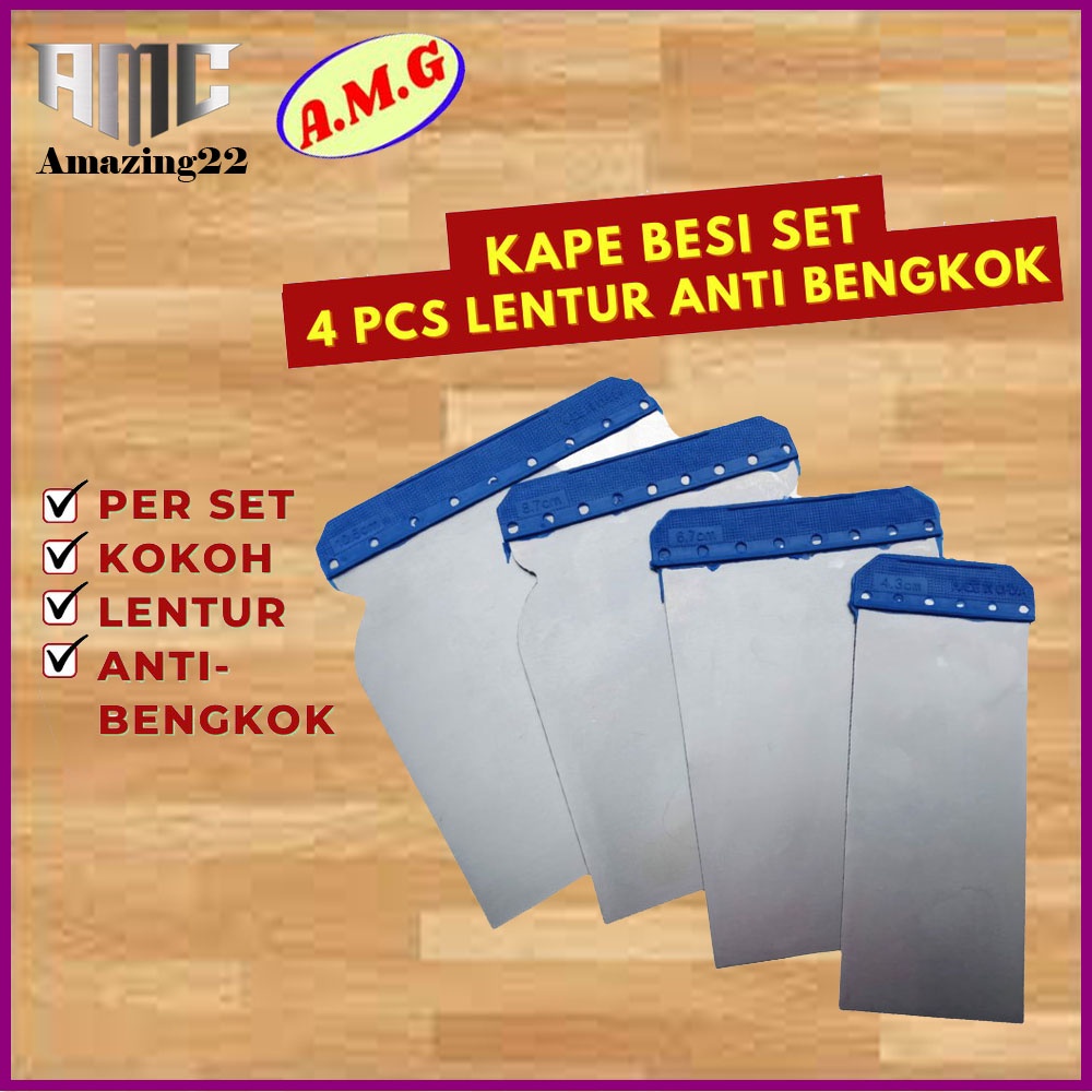 [4 PCS] Kape Kapi Skrap Sekrap Scraper Scrapper Dempul Kompon Gypsum Besi Stainless Plastik Set