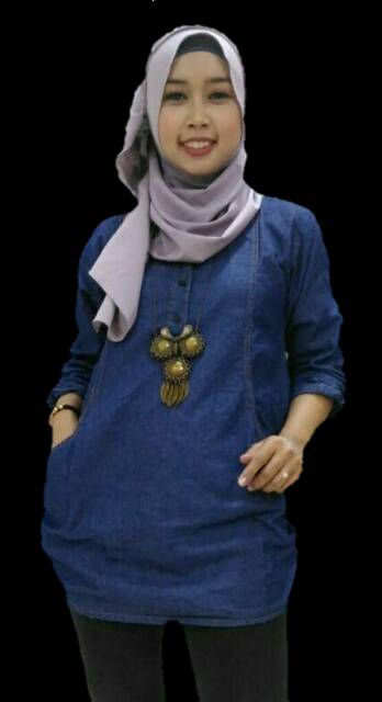 Atasan Jeany Top Jeans Dark Blue