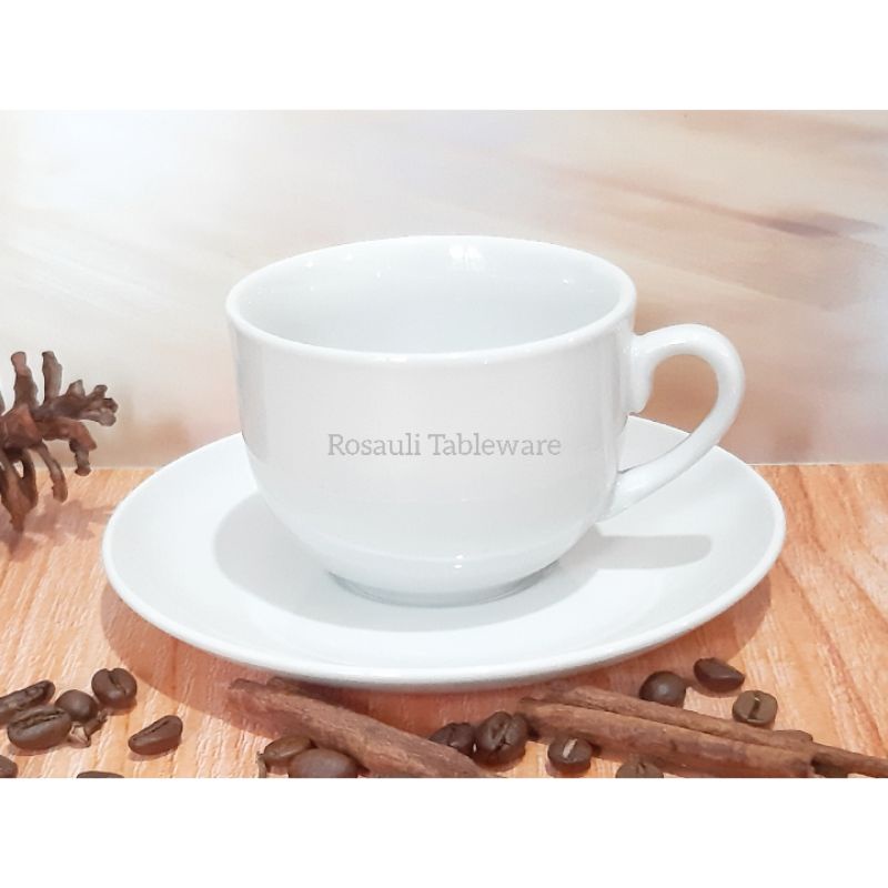 Cangkir Set Keramik 240 ml | Cangkir Kopi | Cangkir Teh | Putih Polos | Best Quality | Isi: 6 pasang