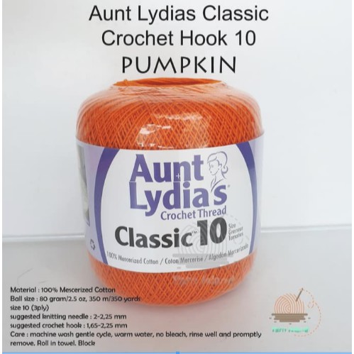 Benang Rajut Aunt Lydia classic crochet hook 10 pumpkin