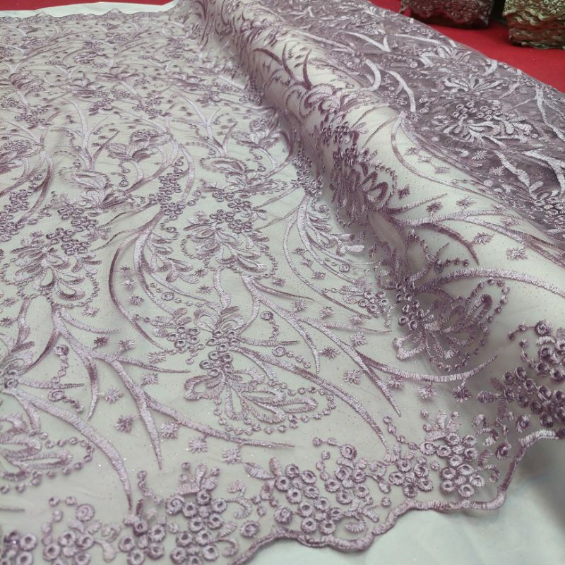 Kain Tille Lace Bordir Motif Kembang Akar