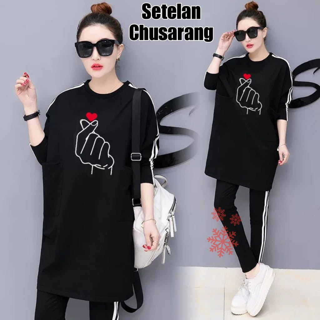 B17 ST CHU SARANG SETELAN BABYTERY MOTIF JARI HATI SABLON LIST ddxJAHIT