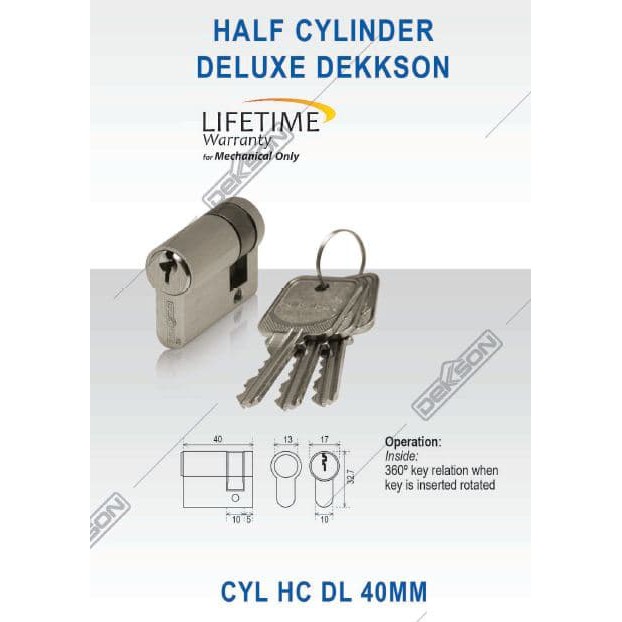 kunci pintu setengah silinder dekson half cylinder hc dl 40mm dekkson