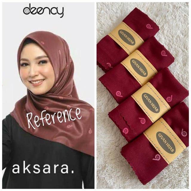 Jilbab segi empat motif deenay aksara maroon