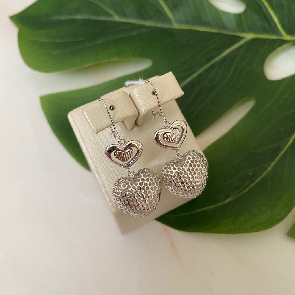 Anting Gantung Emas Putih 17K Kadar 750 Love Heart 3.25 Gram