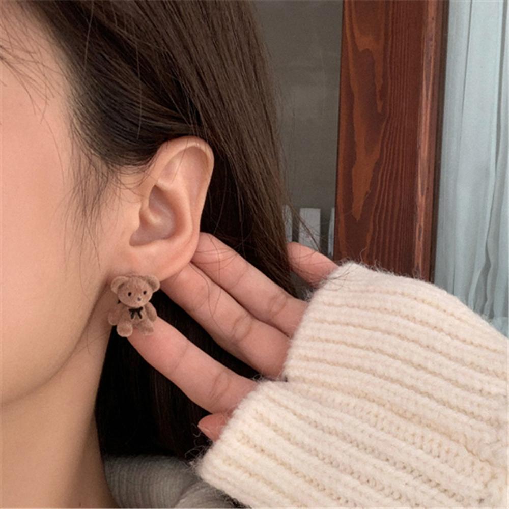 Needway Bear Stud Earrings Manis Trendi Potong Gadis Busur