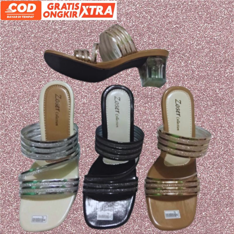 Sandal Heels Sendal Hak Kaca Wanita 5cm jelly pasir glitter hak tinggi