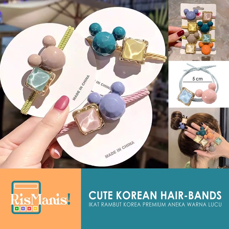 CUTE KOREAN HAIR-BANDS Ikat Rambut Karet Import Kualitas Premium Korea Aksen Berlian Karakter Kartun