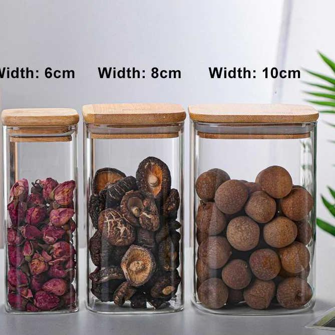 (LANGSUNG ATC..) Toples Kaca Unik Tutup Kayu Wadah Susun / Tempat Penyimpanan Gula Teh Kopi Tepung B